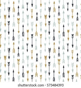Seamless hand drawn geometric tribal pattern with arrows. Vector navajo design.