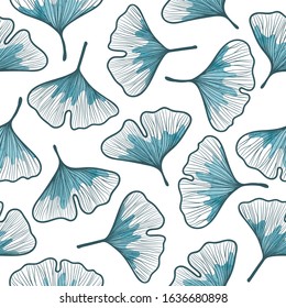 Seamless hand drawn ginkgo biloba leaf pattern.