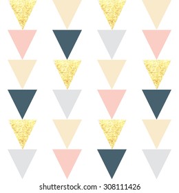 Seamless hand drawn gold triangle pattern. Holiday background.