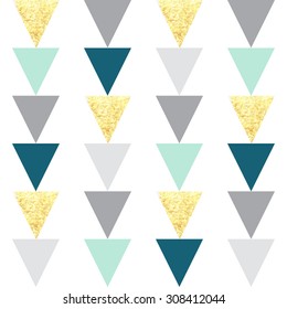 Seamless hand drawn gold triangle pattern. Holiday background.