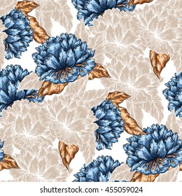 Seamless hand drawn graphic floral garden seamless  pattern. Vector flower background illustration. Decorative backdrop for fabric, textile, wrapping paper, card, invitation, wallpaper, web design.