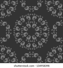 Seamless hand drawn gray floral pattern - lace elements on dark background. Vector illustration.