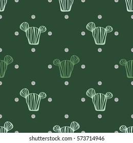 seamless hand drawn green cactus with silver dot glitter pattern background