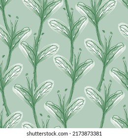 seamless hand drawn green leafs pattern background , greeting card or fabric