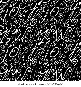Seamless Hand Drawn Grunge Background With Alphabet. Black And White Pattern