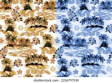 SEAMLESS HAND DRAWN HAWAIIAN SHIRT SCENE SWATCHES