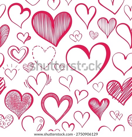 Seamless Hand Drawn Heart Background Doodle Vector Illustration.