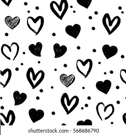 Seamless hand drawn heart pattern. Vector illustration.