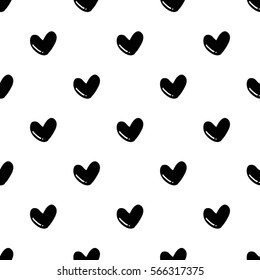 Seamless hand drawn heart shape pattern on white background