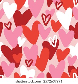 Seamless hand drawn hearts pattern. Colorful doodle hearts. Template for design, postcards, Valentine's Day, Mother's Day, textiles, wallpapers, banners. Vector design