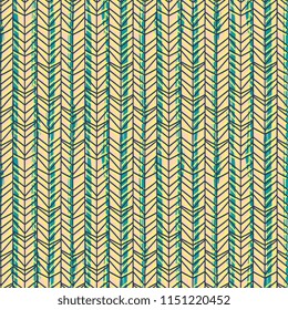Seamless hand drawn herringbone chevron abstract stripes pattern. Pale yellow and blue colors.