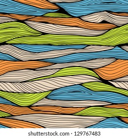 Seamless hand drawn horizontal background with colorful waves