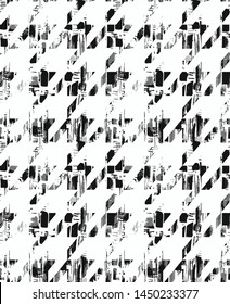 Seamless Hand Drawn Hounds Tooth Vector Pattern with Brush Strokes Texture Isolated Background