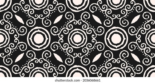 Seamless hand drawn ikat pattern, Vector drawing ornaments design for decoration background.