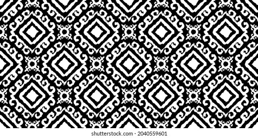Seamless hand drawn ikat pattern, Vector drawing ornaments design for decoration background.