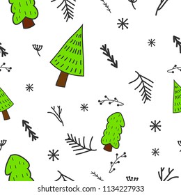 seamless Hand drawn Illustration of a tree, nature leaves, concept, environment, vector