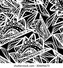 Seamless hand drawn indian  pattern. Seamless black and white zentangle. Abstract ethnic background