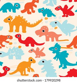 Seamless hand drawn ink illustration dinosaur kids background pattern in vector