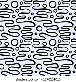 Seamless hand drawn ink pattern. Creative endless background with blots. Abstract striped texture with bold monochrome lines. Decorative vector design
