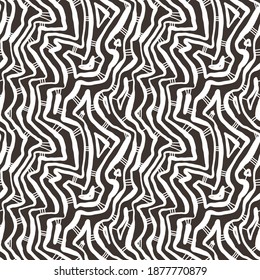 Seamless hand drawn ink pattern. Creative endless background with blots. Abstract striped texture with bold monochrome lines. Decorative vector design