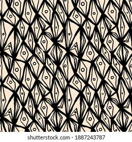Seamless hand drawn ink pattern. Creative endless background with blots. Abstract striped texture with bold monochrome lines. Decorative vector design