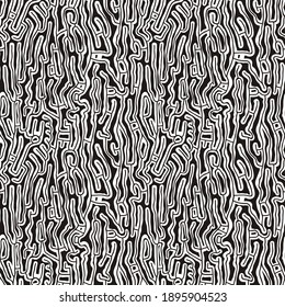 Seamless hand drawn ink pattern. Creative endless background with blots. Abstract striped texture with bold monochrome lines. Decorative vector design