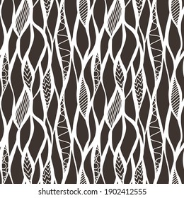 Seamless hand drawn ink pattern. Creative endless background with blots. Abstract striped texture with bold monochrome lines. Decorative vector design