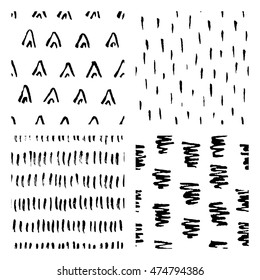 seamless hand drawn ink patterns, abstract brush doodles, vector illustration