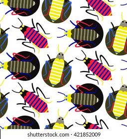 Seamless hand drawn insect bugs and creepy creatures. Background pattern in vector. Colorful interesting sketch