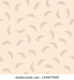 Seamless hand drawn leaf or branch vector background in pastel tones. Ideal for deco, print, backdrop, pillows