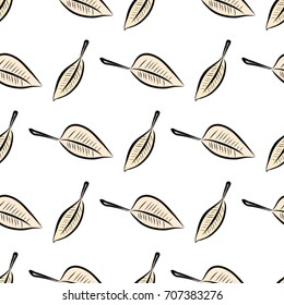 Seamless hand drawn leaves illustrations background, good for graphic design, wallpapers or booklets. Cartoon style vector graphic.