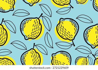 Seamless Hand Drawn Lemon Fruit Pattern Vector with Bold Outline and Modern Style Background