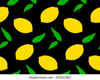 Seamless Hand Drawn Lemon Leafs Pattern Vector