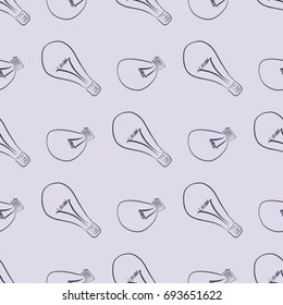Seamless hand drawn light bulb illustrations background, good for graphic design, wallpapers or booklets. Cartoon style vector graphic.