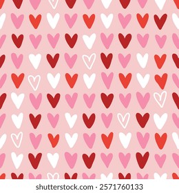 Seamless hand drawn little hearts pattern. Colorful doodle hearts. Template for design, postcards, Valentine's Day, Mother's Day, textiles, wallpapers, banners. Vector design