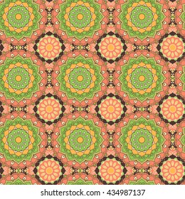 Seamless hand drawn mandala pattern. Vintage decorative elements. Colorful background. Islam, Arabic, Indian, turkish,ottoman motifs. Perfect for printing on fabric or paper. Vector