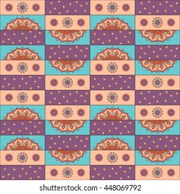 Seamless hand drawn mandala pattern for printing on fabric or paper. Vintage decorative elements in oriental style. Islam, Arabic, indian, turkish,ottoman motifs.  Vector illustration.