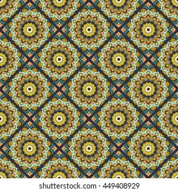Seamless hand drawn mandala pattern for printing on fabric or paper. Vintage decorative elements in oriental style. Islam, arabic, indian, turkish,ottoman motifs.  Vector illustration.