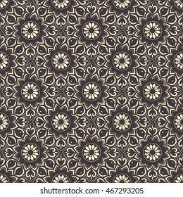 Seamless hand drawn mandala pattern. Vintage elements in oriental style with grunge effect. Can be used as fabric, paper and page fill. Islam, arabic, indian, turkish,ottoman, asian motifs. Vector.