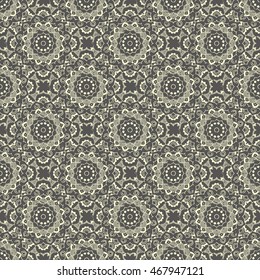 Seamless hand drawn mandala pattern. Vintage elements in oriental style with grunge effect. Can be used as fabric, paper and page fill. Islam, arabic, indian, turkish,ottoman, asian motifs. Vector.