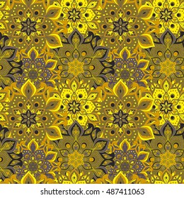 Seamless hand drawn mandala pattern. Vintage elements in oriental style. Texture for wallpapers, backgrounds and page fill. Islam, arabic, indian, turkish,ottoman, asian motifs. Vector illustration.