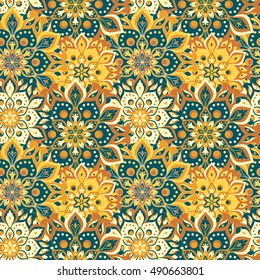 Seamless hand drawn mandala pattern. Vintage elements in oriental style. Texture for wallpapers, backgrounds and page fill. Islam, arabic, indian, turkish,ottoman, asian motifs. Vector illustration.