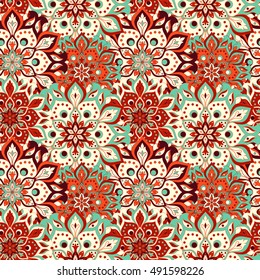 Seamless hand drawn mandala pattern. Vintage elements in oriental style. Texture for wallpapers, backgrounds and page fill. Islam, arabic, indian, turkish,ottoman, asian motifs. Vector illustration.
