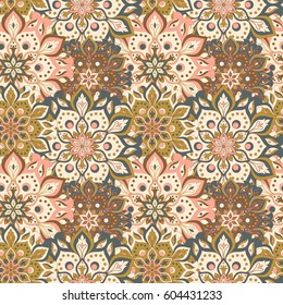 Seamless hand drawn mandala pattern. Vintage elements in oriental style. Texture for wallpapers, backgrounds and page fill. Islam, arabic, indian, turkish,ottoman, asian motifs. Vector illustration.