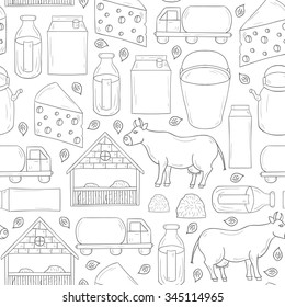 Seamless hand drawn milk production background for your design