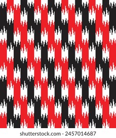Patrón de Formas abstractas mínimas dibujadas a mano sin costuras. Plantilla de moda para diseño de tela. Garabato a mano alzada colorido sobre un fondo rojo y negro.