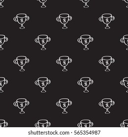 Seamless hand drawn number one trophy on black background