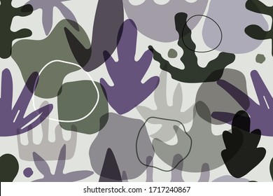 Seamless Hand Drawn Organic Pattern, Nature Blob Brush Background with Leaves and Organic Shapes, Artistic Doodle Poster