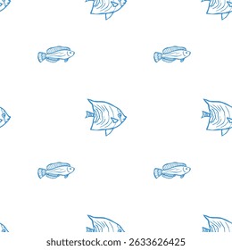 seamless hand drawn outline pattern with fish