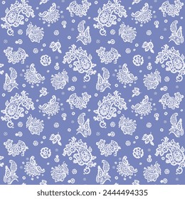 SEAMLESS HAND DRAWN PAISLEY FLORAL FLOWER BANDANA TEXTILE FABRIC PATTERN SWATCH